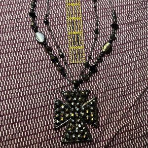 Black Rhinestone Cross Necklace